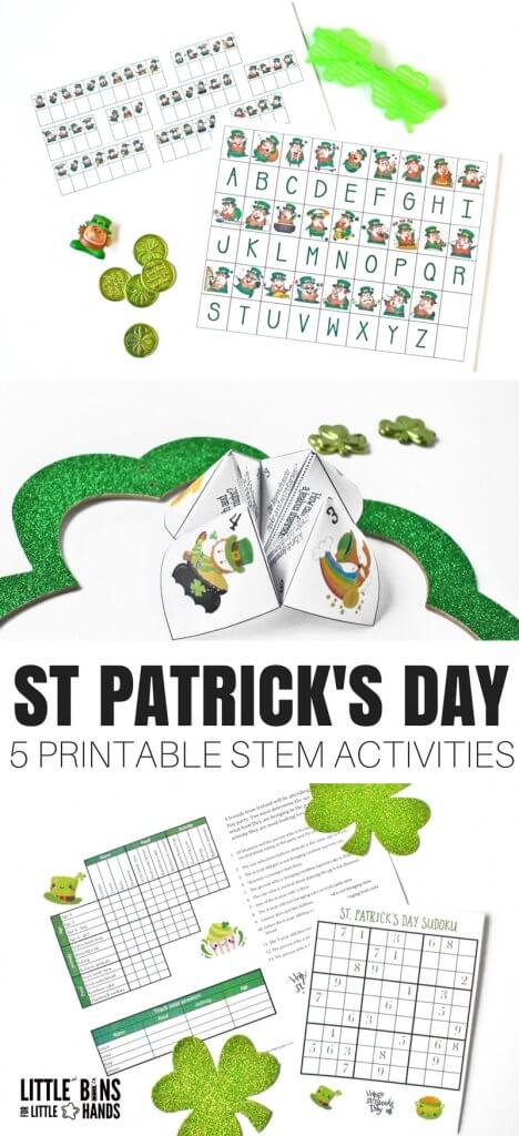 We added a few fun printable St Patricks Day STEM activities or logic type puzzles to the mix this season just for a little something different. Let us know how you like them! We love to give our everyday science and STEM fun twists with holiday themes.
