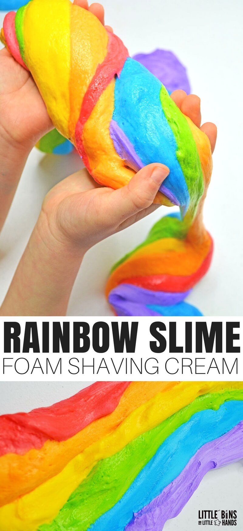 If you want to know how to make slime fluffy, you want to read about our awesome shaving cream slime! We made a rainbow of colors that are light and fluffy thanks to an extra special ingredient and our favorite basic slime recipe! Make the colors of the rainbow and swirl them together or just make your favorite color!