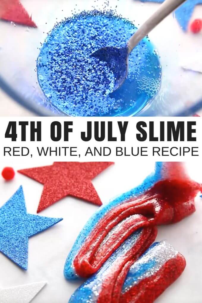 4th of July Slime Recipe for Homemade Summer Slime with Kids. 4th of July science, 4th of July sensory play, and summer activity all in one for kids who love to make homemade slime recipes. learn how to make slime this summer with our saline solution slime recipe. Easy slime every time. Best slime ingredients too!