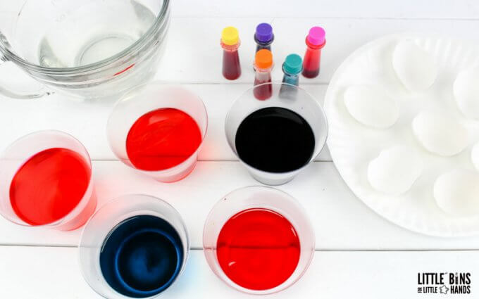 colored borax saturated solution in cups 