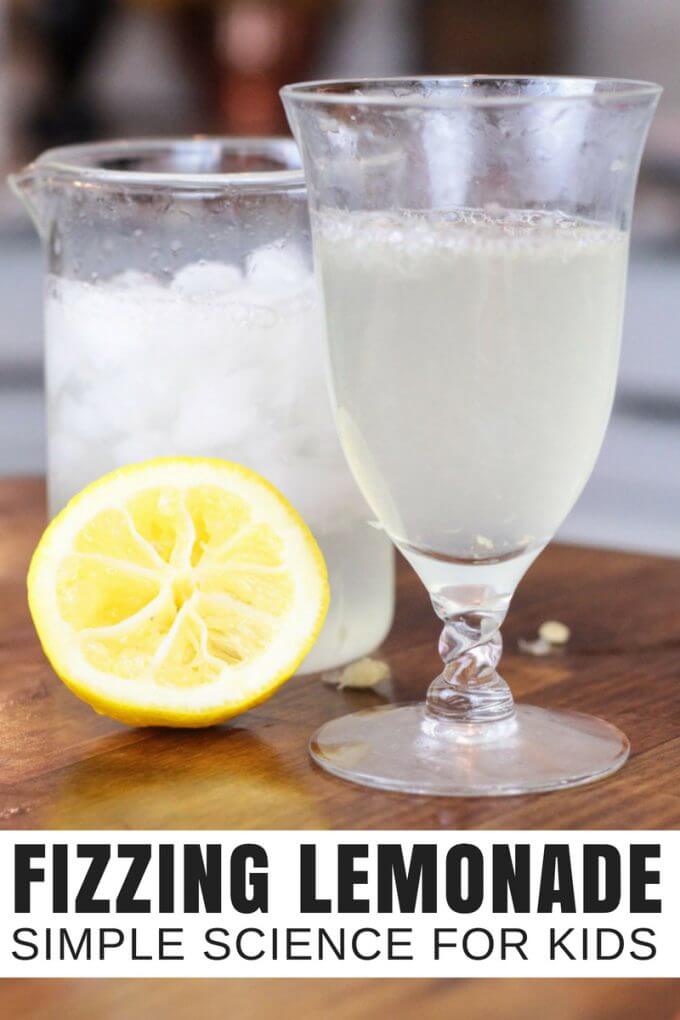 Fizzy lemonade science project for awesome edible science activities this summer. Simple summer science that explores chemistry for kids as well as the five senses!