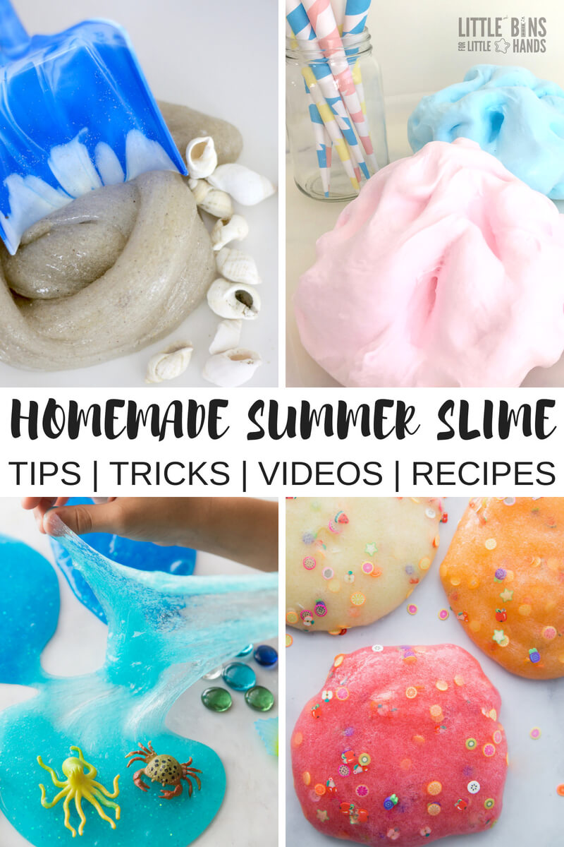Simply summer with an array of summer slime recipes to dazzle the senses. Homemade slime for the seasons is an AMAZING way to celebrate the activities, weather, and events around us! What themes remind you of summer? Go ahead, we challenge you to create your favorite summer theme slime with any of our basic slime recipes. We give you the tips and tricks you need to make slime today!
