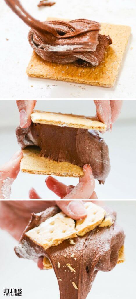 S'mores slime with an edible chocolate slime recipe with marshmallows