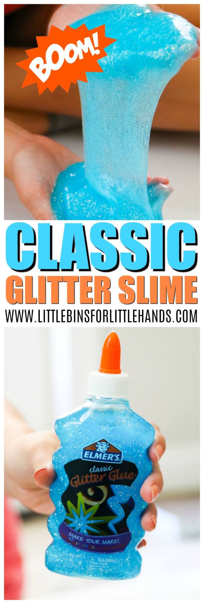 Elmers Glitter Glue Slime recipe for Easy Slime Making. 2 ingredient slime recipe for homemade glitter slime