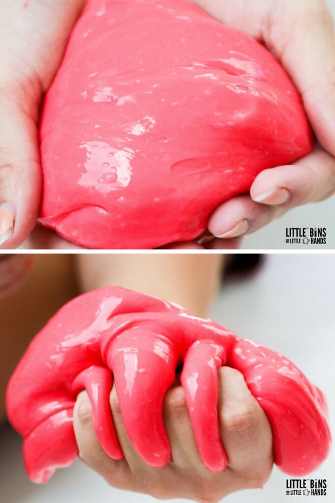 squeezing Elmers color glue slime through fingers