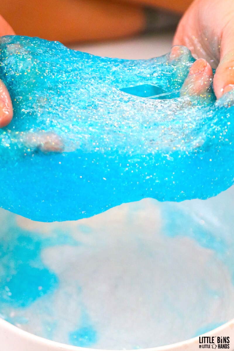kneading the glitter slime after mixing