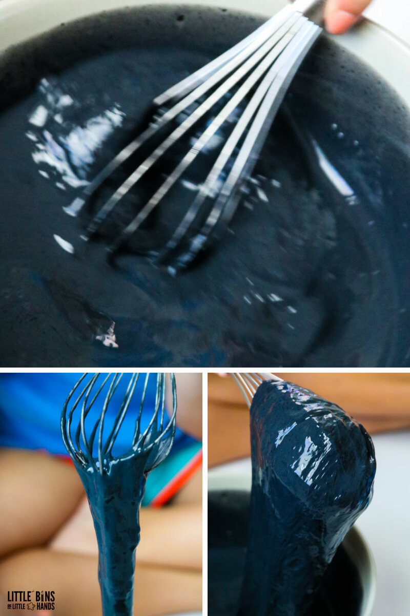 Mixing slime with liquid starch for chalkboard slime recipe