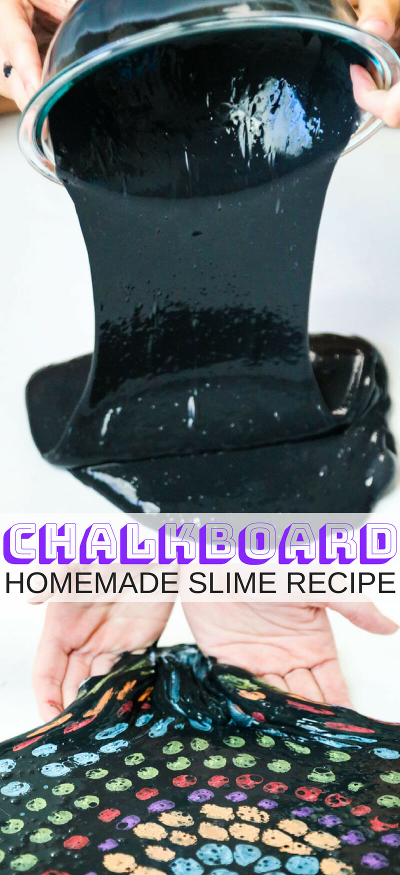 Learn how to make chalkboard slime for cool science and art in one activity. Easy slime recipe using any of our basic slime recipes including liquid starch slime, saline solution slime, or borax slime. Use chalk markers to decorate and play with your slime.