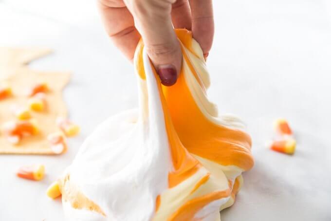 Stretching Candy Corn Fluffy Slime 