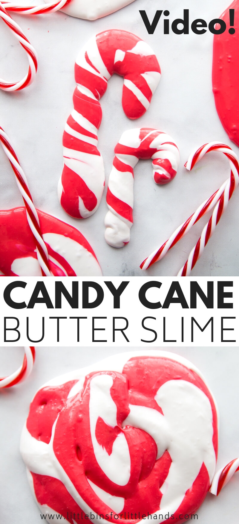 Christmas butter slime recipe with a candy cane theme.