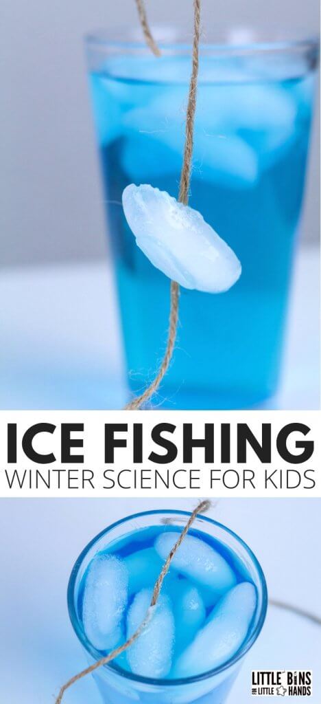 Ice fishing winter science experiment for kids. Go fishing for ice cubes with ice melting science.