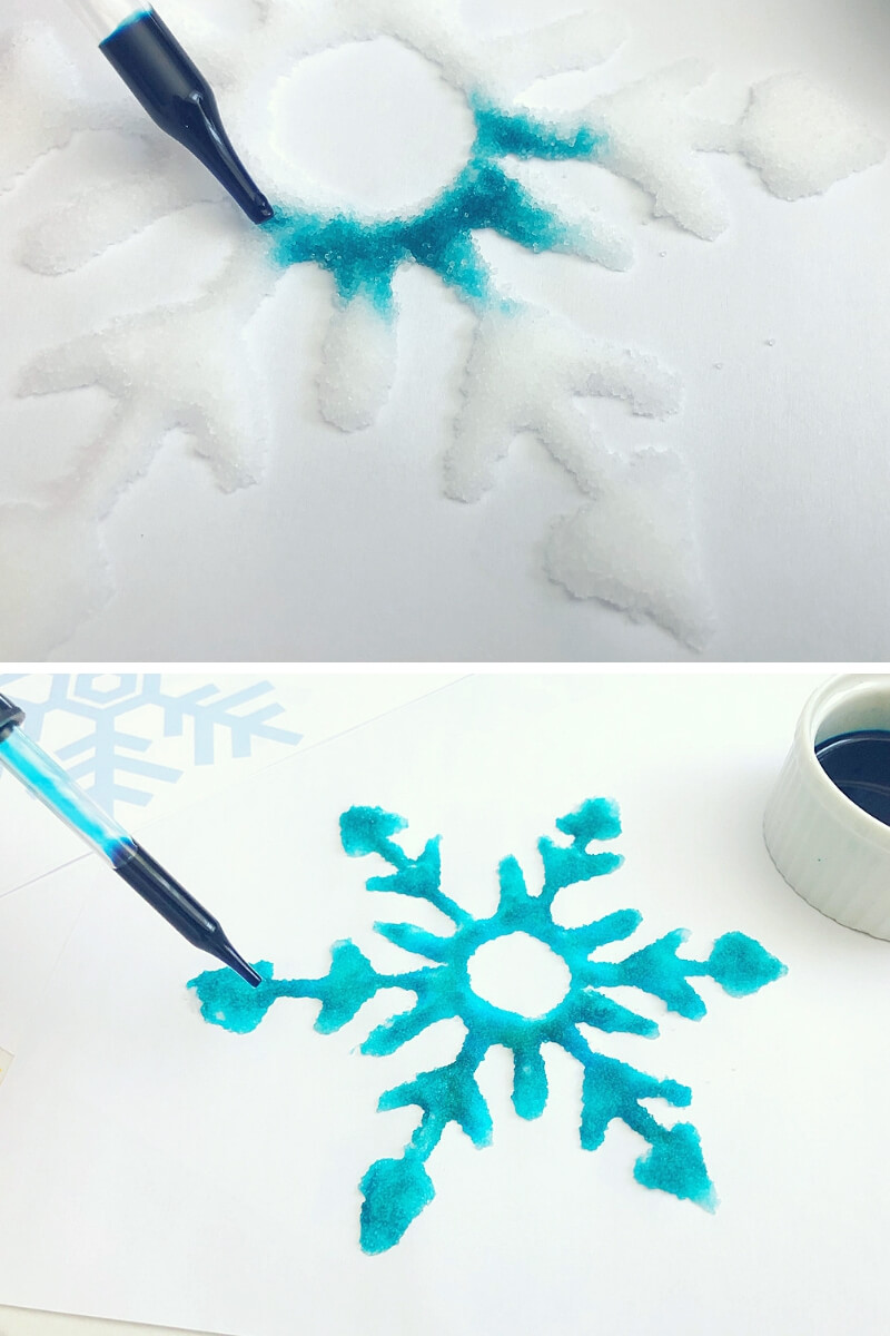 painting with glue and salt for winter STEM