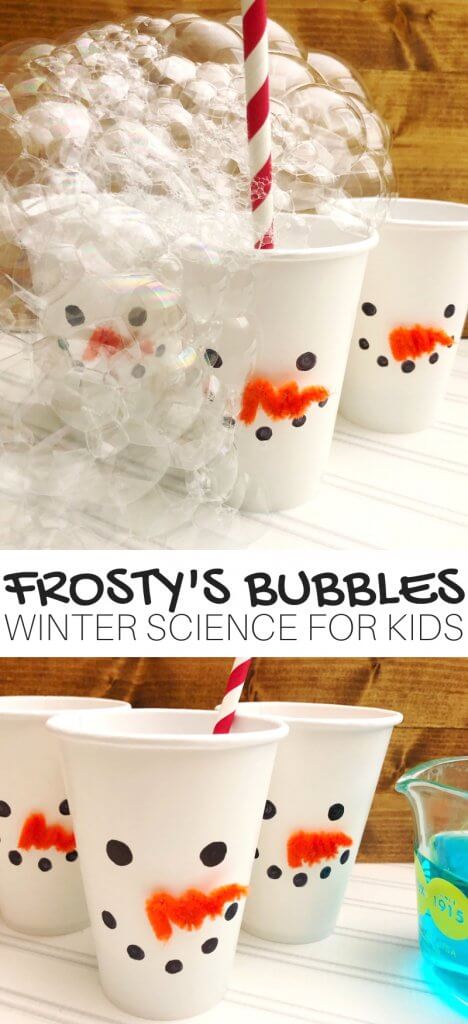 Winter Bubble Science and Winter STEM with bubbles. Easy snowman theme science and STEM activity for winter.