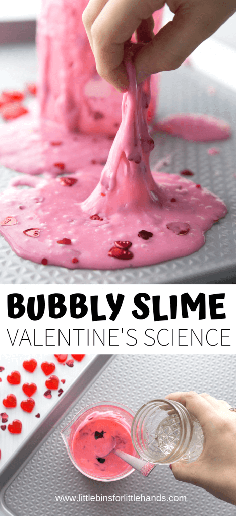 Bubbly slime recipe for Valentines Day Slime Making and Valentines Day science activities