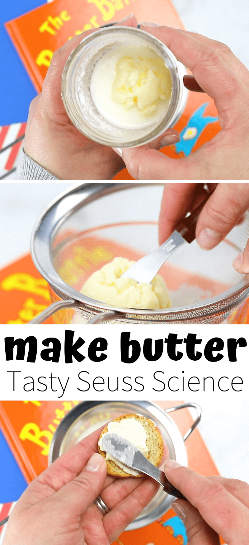 How to make butter in a jar. Also great for Dr. Seuss science and The Butter Battle Book