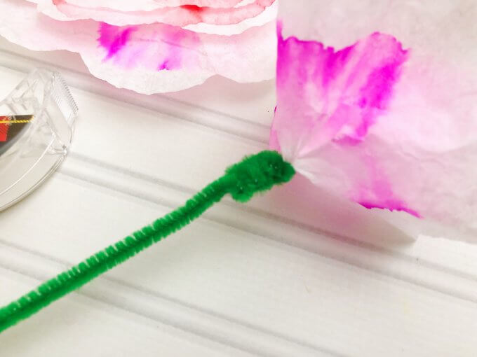 Pipe cleaner stems for coffee filter flowers