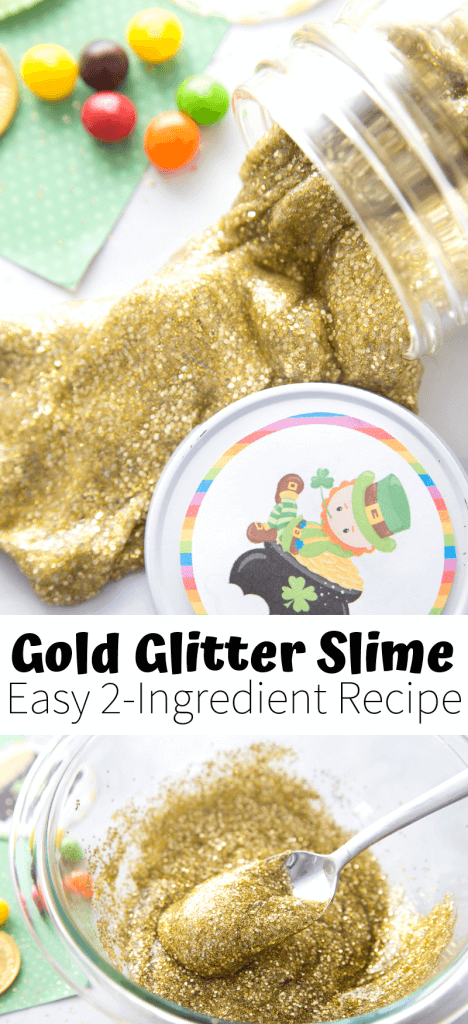 2 ingredient gold glitter glue slime recipe with liquid starch