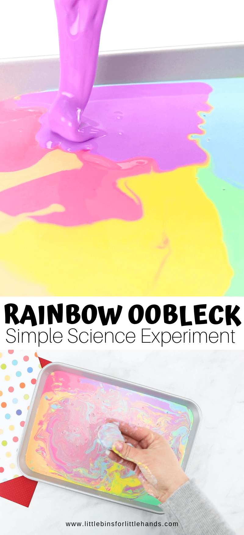 How to make oobleck with cornstarch and water for simple science activities and sensory play ideas.