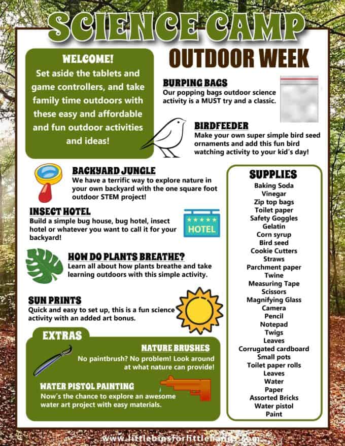 Outdoor camp weekly plan for kids