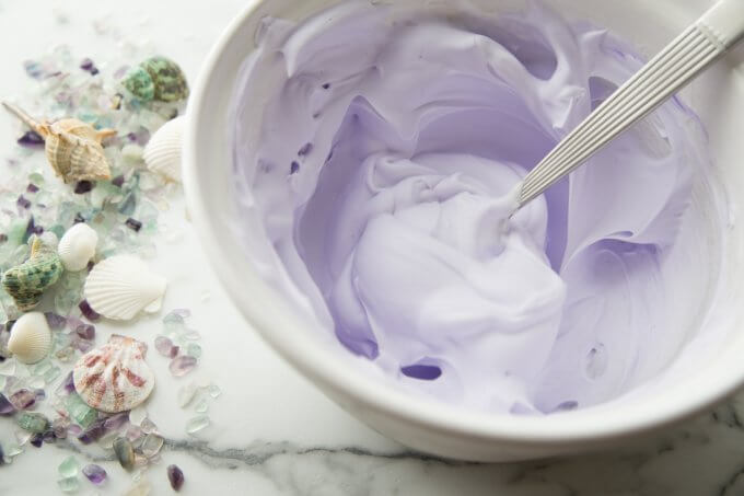 mix food coloring, glue and shaving foam