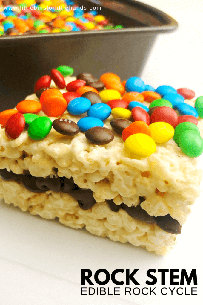 Easy edible rock cycle activity for kids to make a sedimentary rock snack bar.