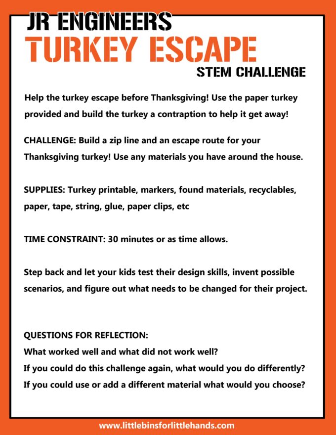 turkey escape stem challenge instructions