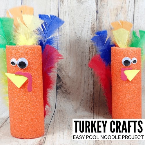Try this fun turkey craft with pool noodle and colorful craft feathers.