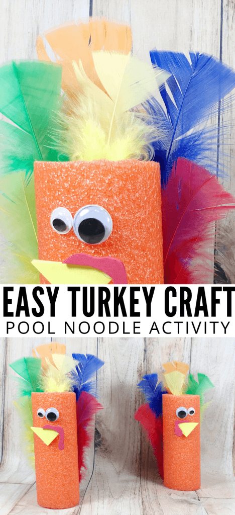 Make these cute pool noodle turkeys for easy Thanksgiving decorations.