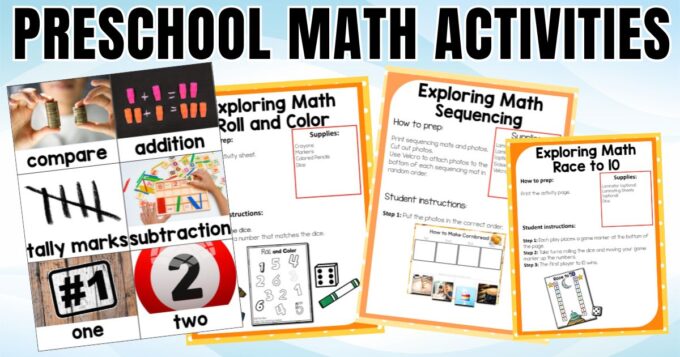 Preschool math activities with printables