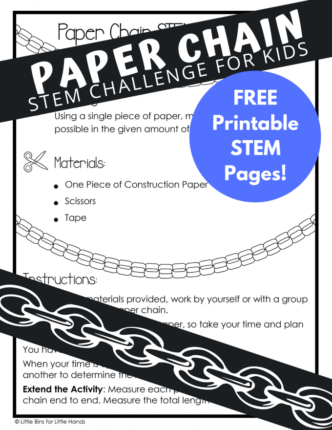 Paper chain STEM challenge for kids of all ages with free printable to get you started.