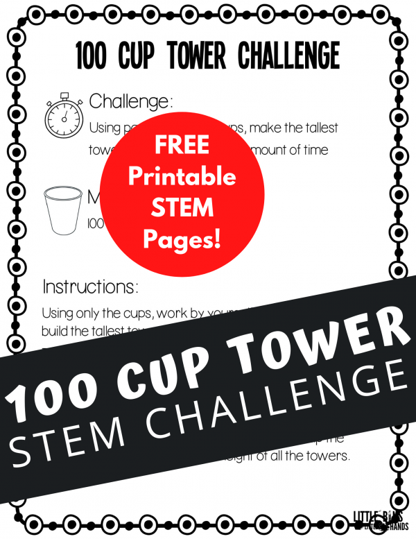 100 cup tower challenge with free PDF printable