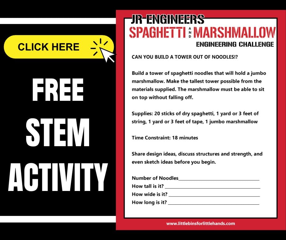 Spaghetti Marshmallow Tower Challenge for Kids (Free Printable)