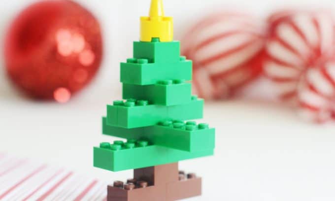 A Christmas tree made out of legos.