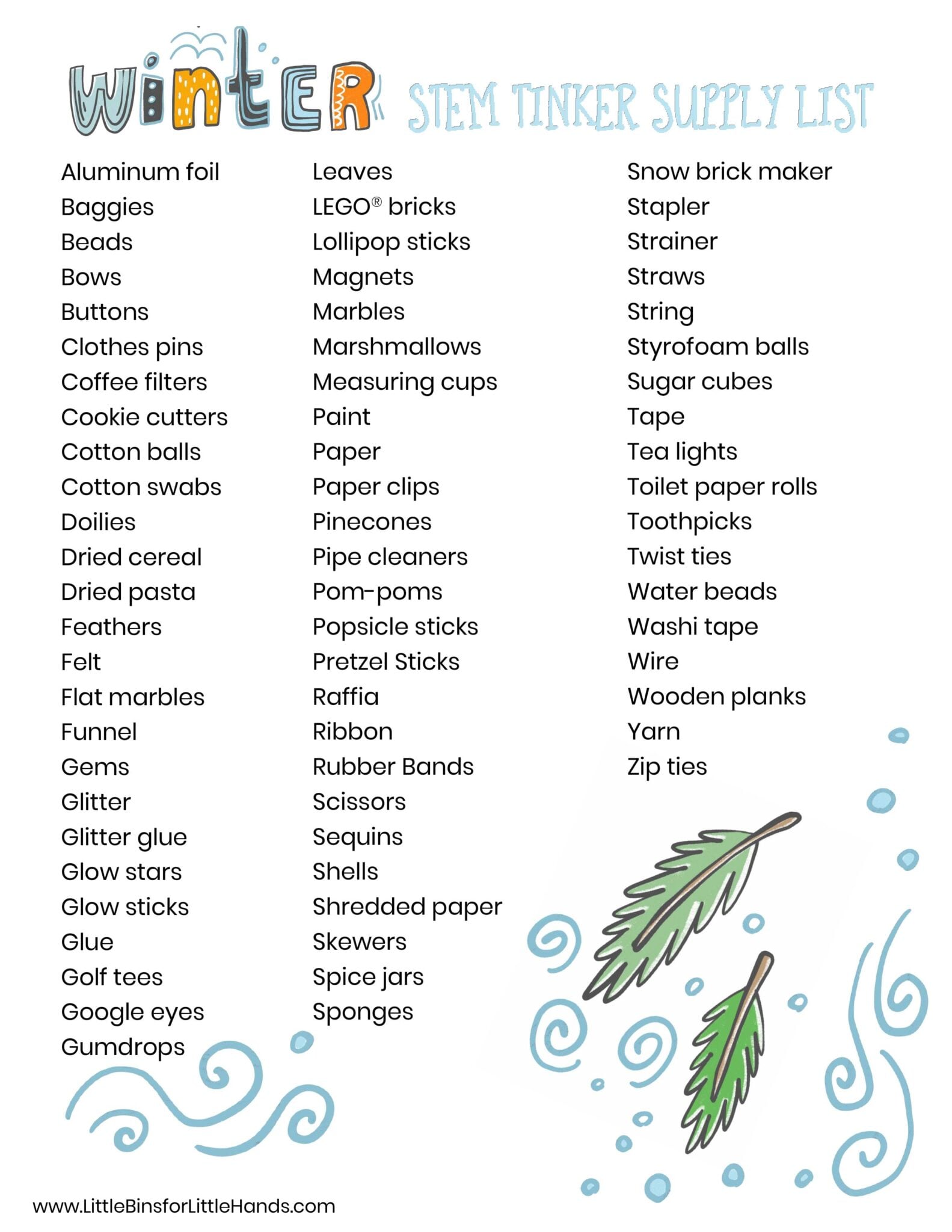 Winter STEM Challenge Cards for Kids - Little Bins for Little Hands