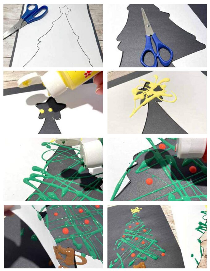 Step by step paint splatter, Christmas tree art pictures
