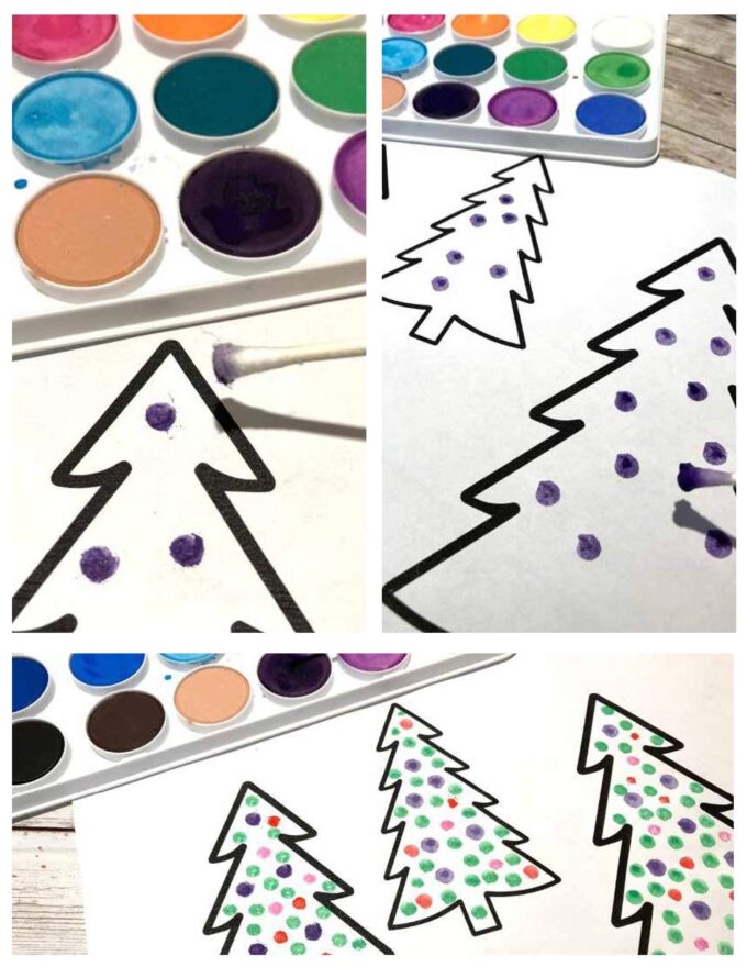 Step by step pictures of water color Christmas tree outline