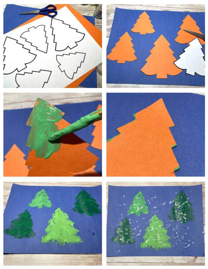 Step by step pictures of stamped Christmas tree cutout art