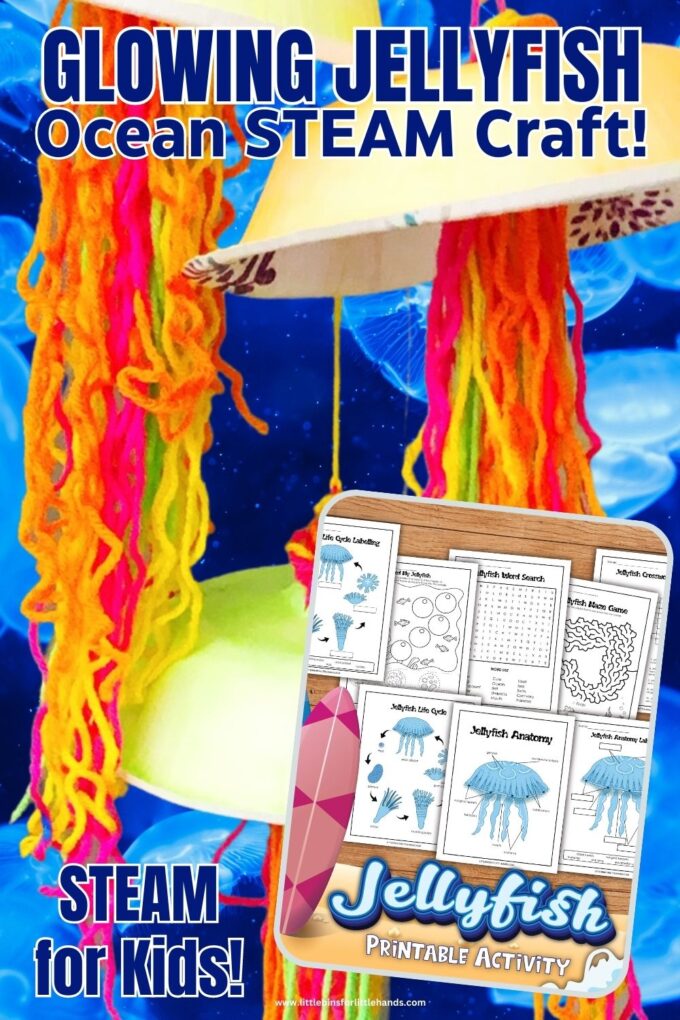 Ocean jellyfish craft for kids that glows in the dark to explore bioluminescence.