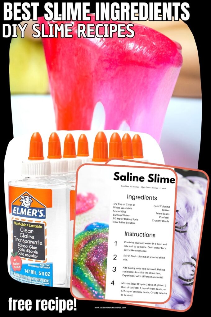 Discover the best slime ingredients for homemade slime recipes. The right ingredients for slime make are important for making the AMAZING slime recipes with kids.