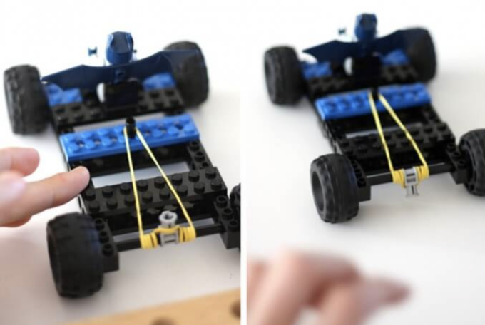lego rubber band to test force and motion