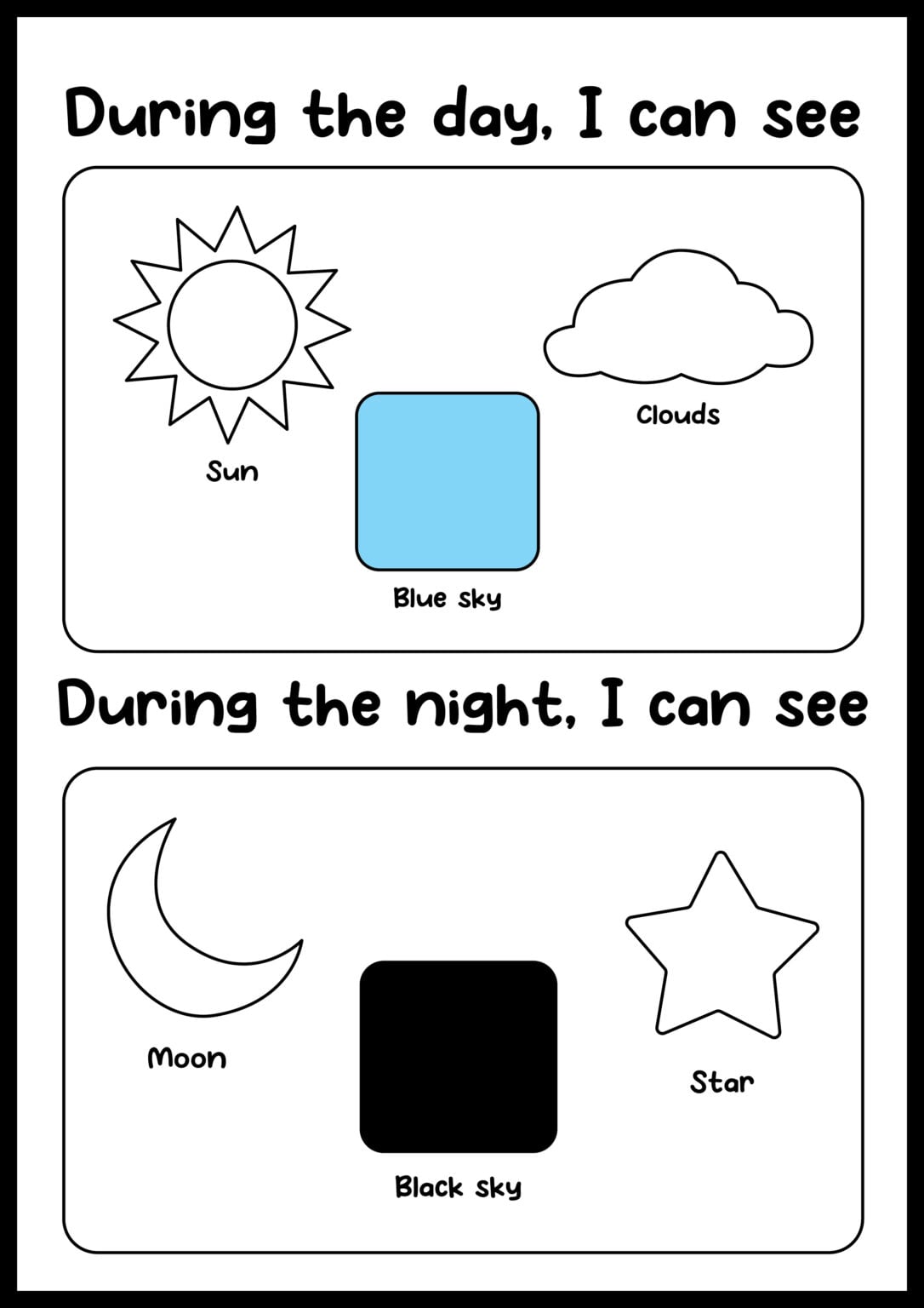 Day and Night Worksheets