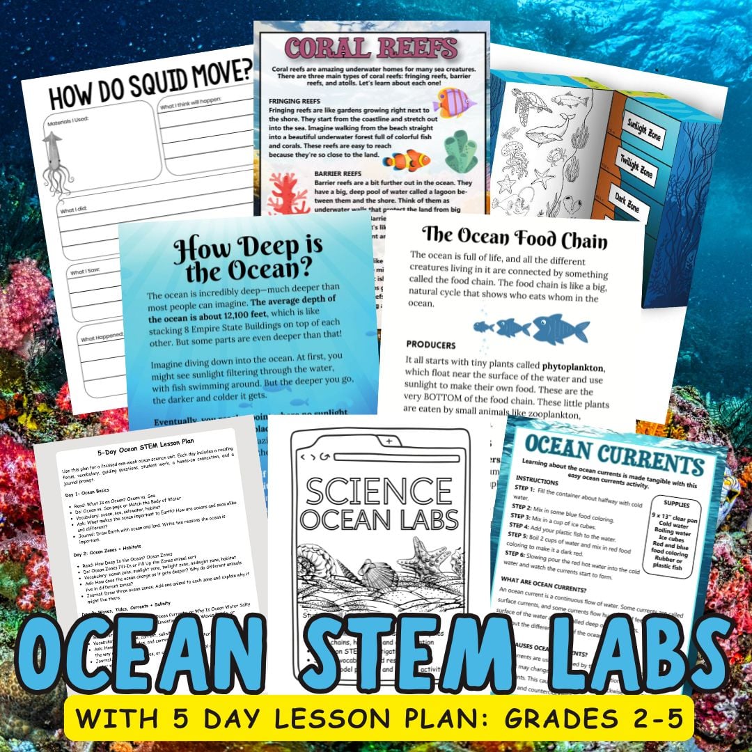 Ocean STEM Labs Pack with beach erosion, ocean waves, currents, layers, and hands-on science activities.
