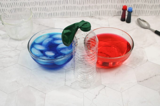 Cold air and hot air pressure experiment for weather lessons