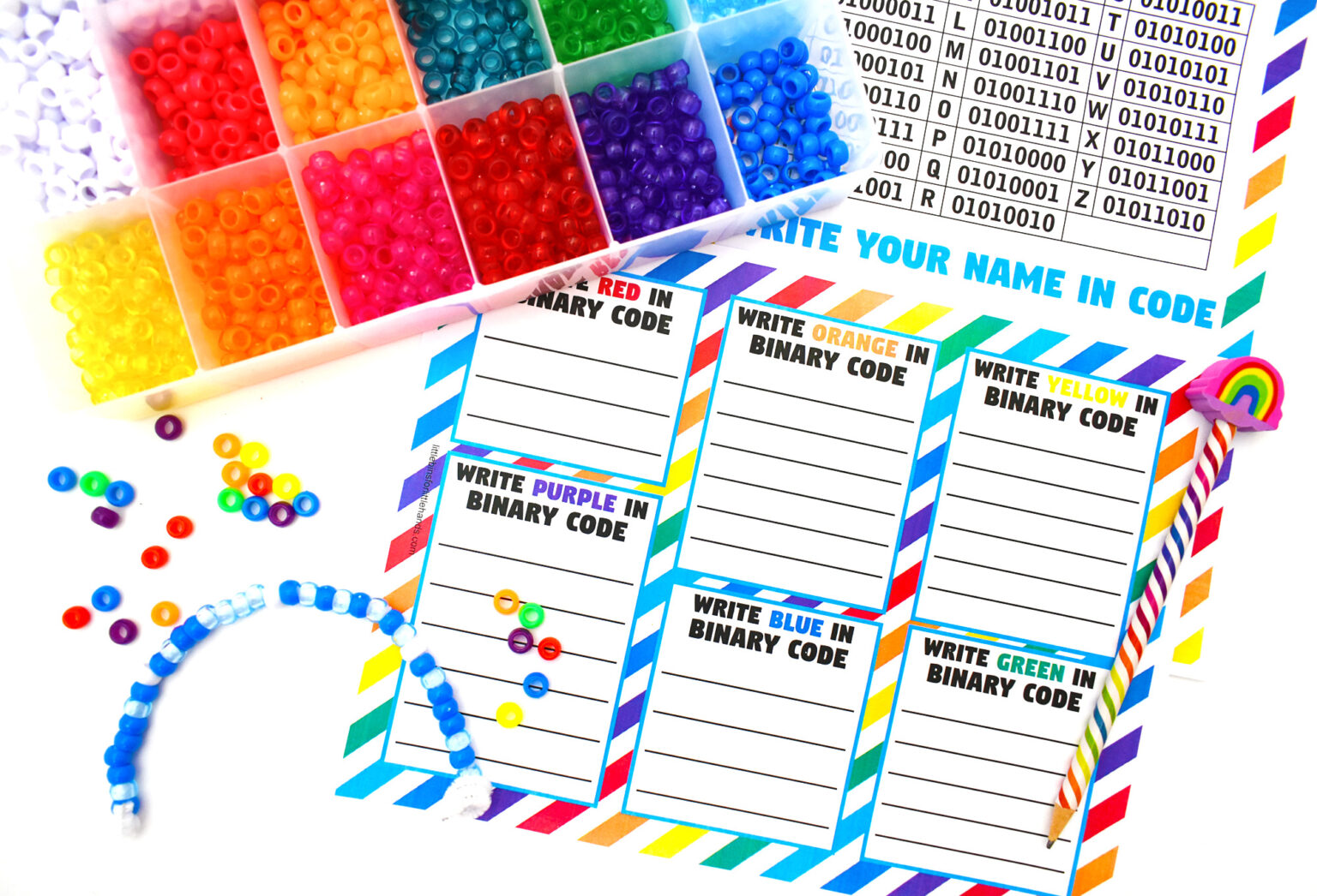 Rainbow Binary Code Activity for Kids (Easy STEM Coding Activity)