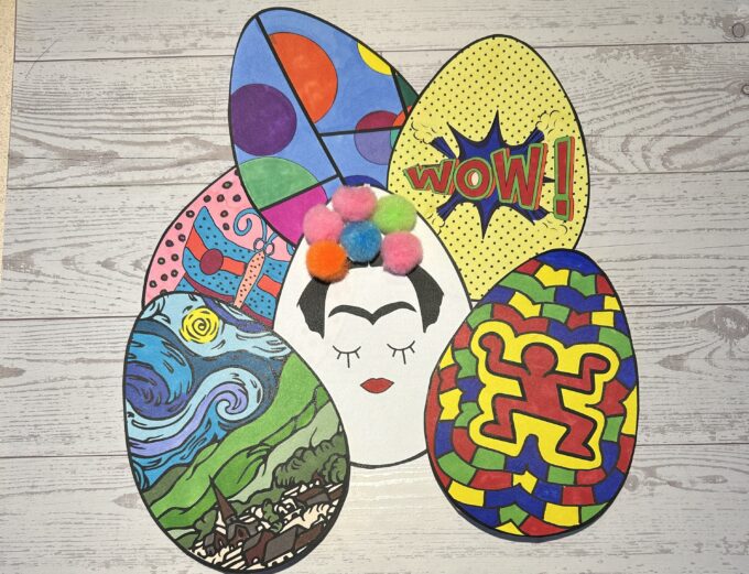 Collection of famous artist Easter egg art projects for kids - Frida Kahlo, Van Gogh, Haring, and more!