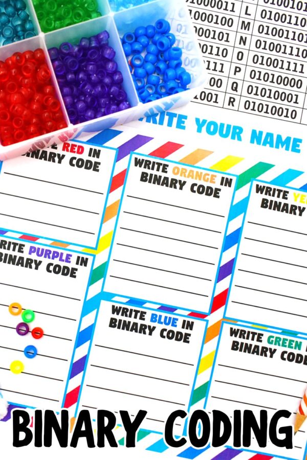Rainbow Binary Code Activity for Kids (Easy STEM Coding Activity)