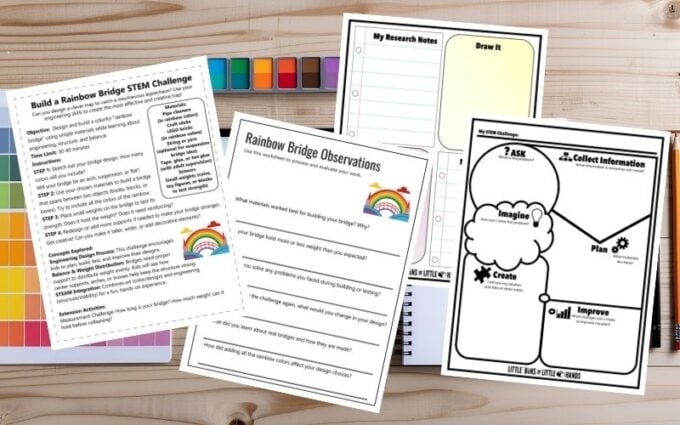 Rainbow bridge STEM challenge printable building activity for kids