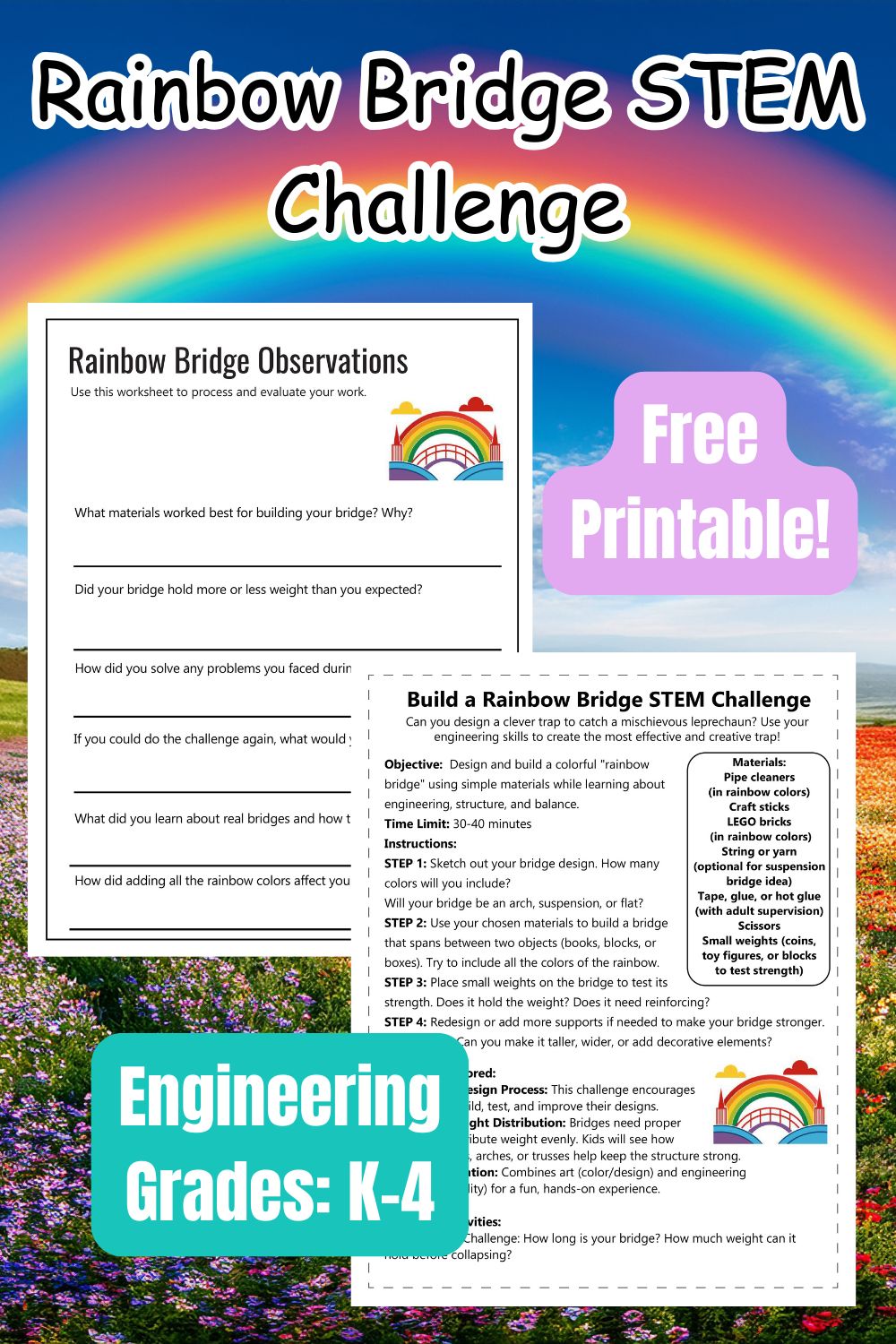 Rainbow Bridge STEM Challenge - Bridge Building Activity for Kids