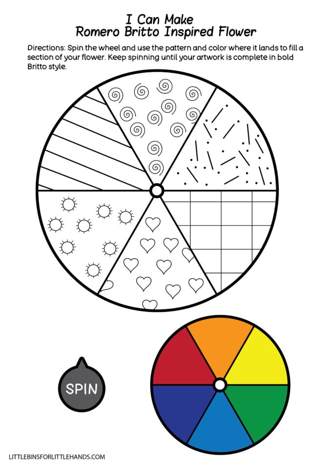 Interactive flower art project printable for Romero Britto lesson plan