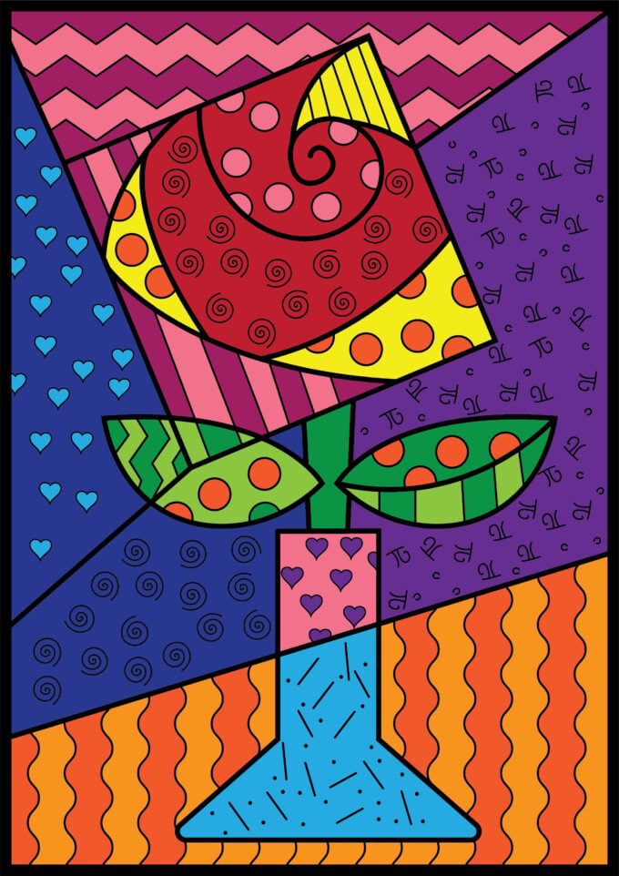 Pattern flower art project inspired by the work of artist Romero Britto